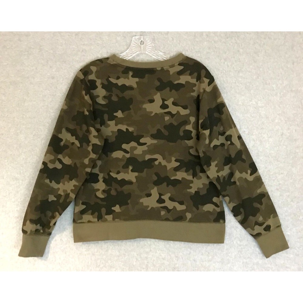 Eddie Bauer Camo Sweater Womens Small Pullover Green Spell Out Logo Casual - Picture 2 of 6